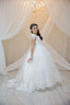 LACE DETAILED TULLE DRESS WITH BOW ACCESSORY AT THE WAIST FOR WEDDINGS COMMUNION AND SPECIAL OCCASIONS