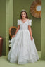 FLOWERED PEARL APPLIQUÉ DETAILED OFF WHITE ROYAL COMMUNION BIRTHDAY WEDDING DRESS 2-6 YEARS