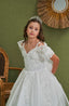 FLOWERED PEARL APPLIQUÉ DETAILED OFF WHITE ROYAL COMMUNION BIRTHDAY WEDDING DRESS 2-6 YEARS