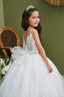 TULLE EMBROIDERED PEARL STRAP LAYERED PUFFY WEDDING SPECIAL OCCASION COMMUNION DRESS 7-11 YEARS