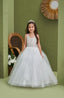 TULLE EMBROIDERED PEARL STRAP LAYERED PUFFY WEDDING SPECIAL OCCASION COMMUNION DRESS 7-11 YEARS