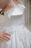 SHINY SATIN PEARL EMBROIDERED RUFFLE FLOWER DETAILED WEDDING RELIGIOUS CEREMONY SPECIAL OCCASION COMMUNION DRESS 2-6 YEARS