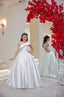 SHINY SATIN PEARL EMBROIDERED RUFFLE FLOWER DETAILED WEDDING RELIGIOUS CEREMONY SPECIAL OCCASION COMMUNION DRESS 2-6 YEARS