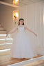 CAPE TULLE SLEEVE PEARL LACE EMBROIDERED SEQUIN TULLE FABRIC WEDDING RELIGIOUS CEREMONY COMMUNION DRESS 7-11YEARS