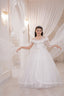 MADONNA COLLAR DETAIL 3D FLORAL DETAIL RELIGIOUS CEREMONY SPECIAL OCCASION DRESS