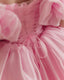 3D FLOWER DETAILED STRAPLESS NECKLINE PUFFY SATIN ORGANZA PRINCESS DRESS