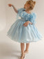 3D FLOWER DETAILED STRAPLESS NECKLINE PUFFY SATIN ORGANZA PRINCESS DRESS