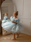 3D FLOWER DETAILED STRAPLESS NECKLINE PUFFY SATIN ORGANZA PRINCESS DRESS