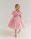 3D FLOWER DETAILED STRAPLESS NECKLINE PUFFY SATIN ORGANZA PRINCESS DRESS