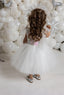 SEQUINED BODICE WITH CRYSTAL TULLE SKIRT AND ORGANZA SHOULDER TIE SPECIAL OCCASION DRESS