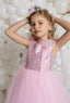 SEQUINED BODICE WITH CRYSTAL TULLE SKIRT AND ORGANZA SHOULDER TIE SPECIAL OCCASION DRESS
