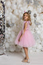 SEQUINED BODICE WITH CRYSTAL TULLE SKIRT AND ORGANZA SHOULDER TIE SPECIAL OCCASION DRESS