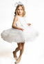 LUXURY TULLE BIRTHDAY WEDDING AND SPECIAL OCCASION DRESS WITH PEARL QUEEN CROWN – WHITE & PINK
