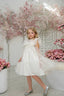 LUXURY SWISS DOT TULLE WEDDING SPECIAL OCCASION  DRESS WITH SILVER CRYSTAL BOW & MATCHING HAIR ACCESSORY