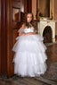 LUXURY LAYERED TULLE BALL SPECIAL OCCASION DRESS WITH GOLD DETAIL & MATCHING ACCESSORY