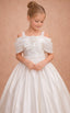 OFF- SHOULDER STRAIGHT NECKLINE CRYSTAL FLOWER GIRL & FIRST COMMUNION DRESS 7-11 YEARS