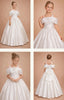 OFF- SHOULDER STRAIGHT NECKLINE CRYSTAL FLOWER GIRL & FIRST COMMUNION DRESS 7-11 YEARS