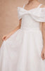 PEARL EMBELLISHED WEDDING SPECIAL OCCASION FLOWER GIRL FIRST COMMUNION DRESS WITH OVERSIZED FRONT BOW DETAIL AND OFF-SHOULDER SWEETHEART NECKLINE 7 - 11 YEARS