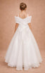 PEARL EMBELLISHED WEDDING SPECIAL OCCASION FLOWER GIRL FIRST COMMUNION DRESS WITH OVERSIZED FRONT BOW DETAIL AND OFF-SHOULDER SWEETHEART NECKLINE 7 - 11 YEARS