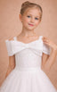 PEARL EMBELLISHED WEDDING SPECIAL OCCASION FLOWER GIRL FIRST COMMUNION DRESS WITH OVERSIZED FRONT BOW DETAIL AND OFF-SHOULDER SWEETHEART NECKLINE 7 - 11 YEARS