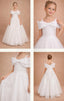 PEARL EMBELLISHED WEDDING SPECIAL OCCASION FLOWER GIRL FIRST COMMUNION DRESS WITH OVERSIZED FRONT BOW DETAIL AND OFF-SHOULDER SWEETHEART NECKLINE 7 - 11 YEARS