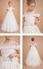 PEARL EMBELLISHED 3D FLORAL APPLIQUÉ BARDOT FLOWER GIRL • FIRST COMMUNION • BAPTISM • WEDDING • SPECIAL OCCASION PRINCESS DRESS 7 - 11 YEARS