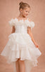 3D FLORAL SHOULDER DETAIL PEARL EMBELLISHED HIGH-LOW FLOWER GIRL • FIRST COMMUNION • BAPTISM • WEDDING • SPECIAL OCCASION PRINCESS DRESS WITH LONG TRAIN 7 - 11 YEARS
