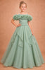BABY BLUE PINK DUSTY SAGE WHITE  PEARL EMBELLISHED FLORAL BARDOT FLOWER GIRL DRESS – FIRST COMMUNION • WEDDING • SPECIAL OCCASION • JUNIOR BRIDAL DRESS 7 - 11 YEARS