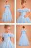 BABY BLUE PINK DUSTY SAGE WHITE  PEARL EMBELLISHED FLORAL BARDOT FLOWER GIRL DRESS – FIRST COMMUNION • WEDDING • SPECIAL OCCASION • JUNIOR BRIDAL DRESS 7 - 11 YEARS
