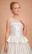 WHITE AND BABY BLUE PEARL EMBELLISHED PRINCESS FLOWER GIRL DRESS – ILLUSION NECKLINE • WEDDING • FIRST COMMUNION • SPECIAL OCCASION • JUNIOR BRIDAL DRESS 7 - 11 YEARS