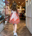 ORANGE BLUE PATTERNED DRESS WITH BOW DETAIL ON THE BACK