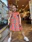 ORANGE BLUE PATTERNED DRESS WITH BOW DETAIL ON THE BACK