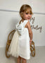 PEARL HEADBAND ACCESSORIZED WHITE BACK BOW TULLE WEDDING BAPTISM BIRTHDAY SPECIAL OCCASION DRESS