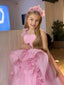 PINK LONG 3D FLORAL DETAILED GROWN WITH MATCHING HEADBAND BIRTHDAY SPECIAL OCCASION DRESS