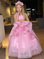 PINK LONG 3D FLORAL DETAILED GROWN WITH MATCHING HEADBAND BIRTHDAY SPECIAL OCCASION DRESS