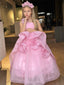 PINK LONG 3D FLORAL DETAILED GROWN WITH MATCHING HEADBAND BIRTHDAY SPECIAL OCCASION DRESS