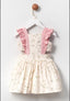 FRILLED DAISY PATTERNED DRESS WITH FLORAL CROWN COMBINATION