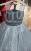 SHIMMERING LONG SILVER BLUE PRINCESS BIRTHDAY SPECIAL OCCASION DRESS WITH PETTICOAT AND FLORAL TIARA SET