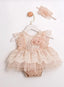 TULLE HEADBAND SET WITH RIBBON LACE COLLAR FLORAL ACCESSORY LACE AND TULLE PUFFY SKIRT STYLE ROMPER FOR BIRTHDAYS CHRISTENINGS AND WEDDINGS