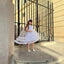 WEDDING SPECIAL OCCASION DRESS WITH LONG FLORAL DETAILED TULLE VEIL AND MATCHING HAIR CROWN