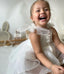 WHITE ANGEL WING PEARL BUTTON TIERED 3D TULLE LACE BIRTHDAY CHRISTENINGS AND WEDDINGS SPECIAL OCCASION ANGEL DRESS