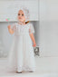 WHITE LACE DRESS SET WITH DELICATE DETAILS ROUND NECK PERFECT FOR BAPTISMS WEDDINGS BIRTHDAYS AND SPECIAL PHOTOSHOOTS WITH MATCHING BONNET 0-2 YEARS