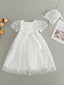 WHITE LACE DRESS SET WITH DELICATE DETAILS ROUND NECK PERFECT FOR BAPTISMS WEDDINGS BIRTHDAYS AND SPECIAL PHOTOSHOOTS WITH MATCHING BONNET 0-2 YEARS