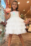 WHITE TULLE SPECIAL OCCASION DRESS WITH SEQUIN DETAIL AND PEARL BELT